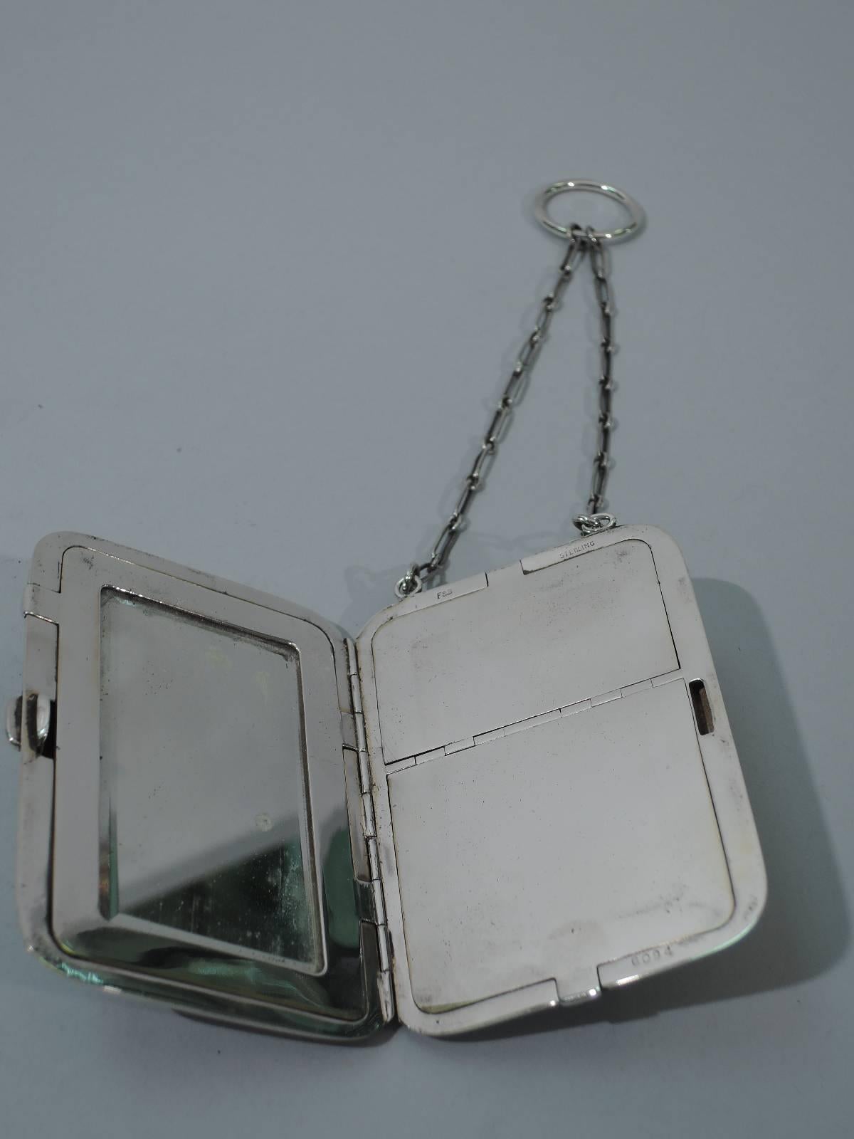 American Edwardian Sterling Silver Compact Purse with Wrist Chain 1