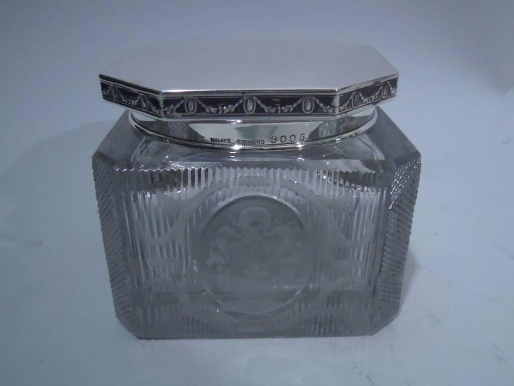American Hawkes Sterling Silver and Cut-Glass Vanity Set on Tray