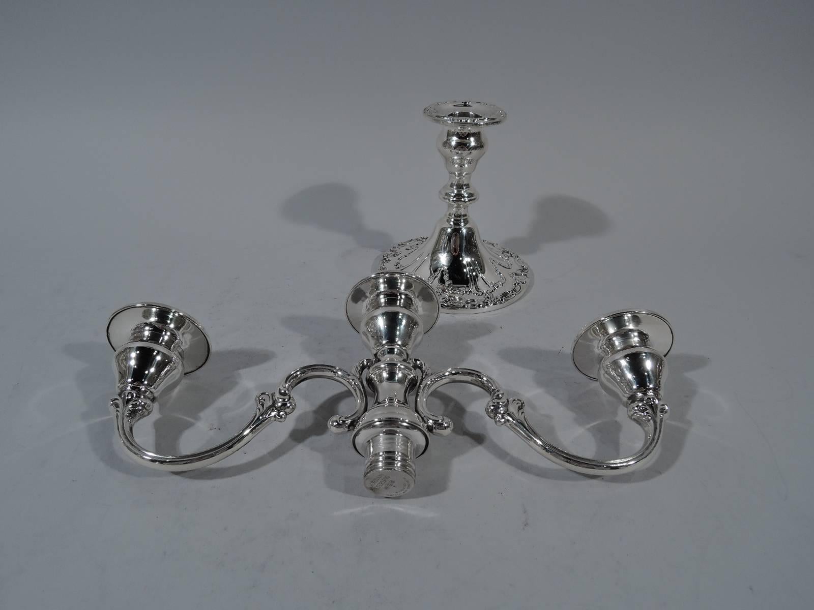 Rococo Revival Pair of Gorham Chantilly Sterling Silver Three-Light Candelabra