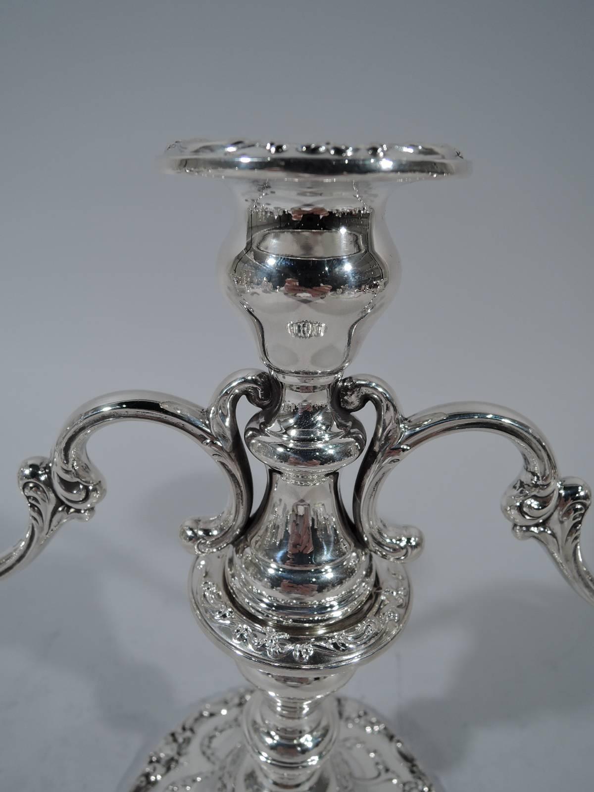 Pair of Gorham Chantilly Sterling Silver Three-Light Candelabra In Excellent Condition In New York, NY