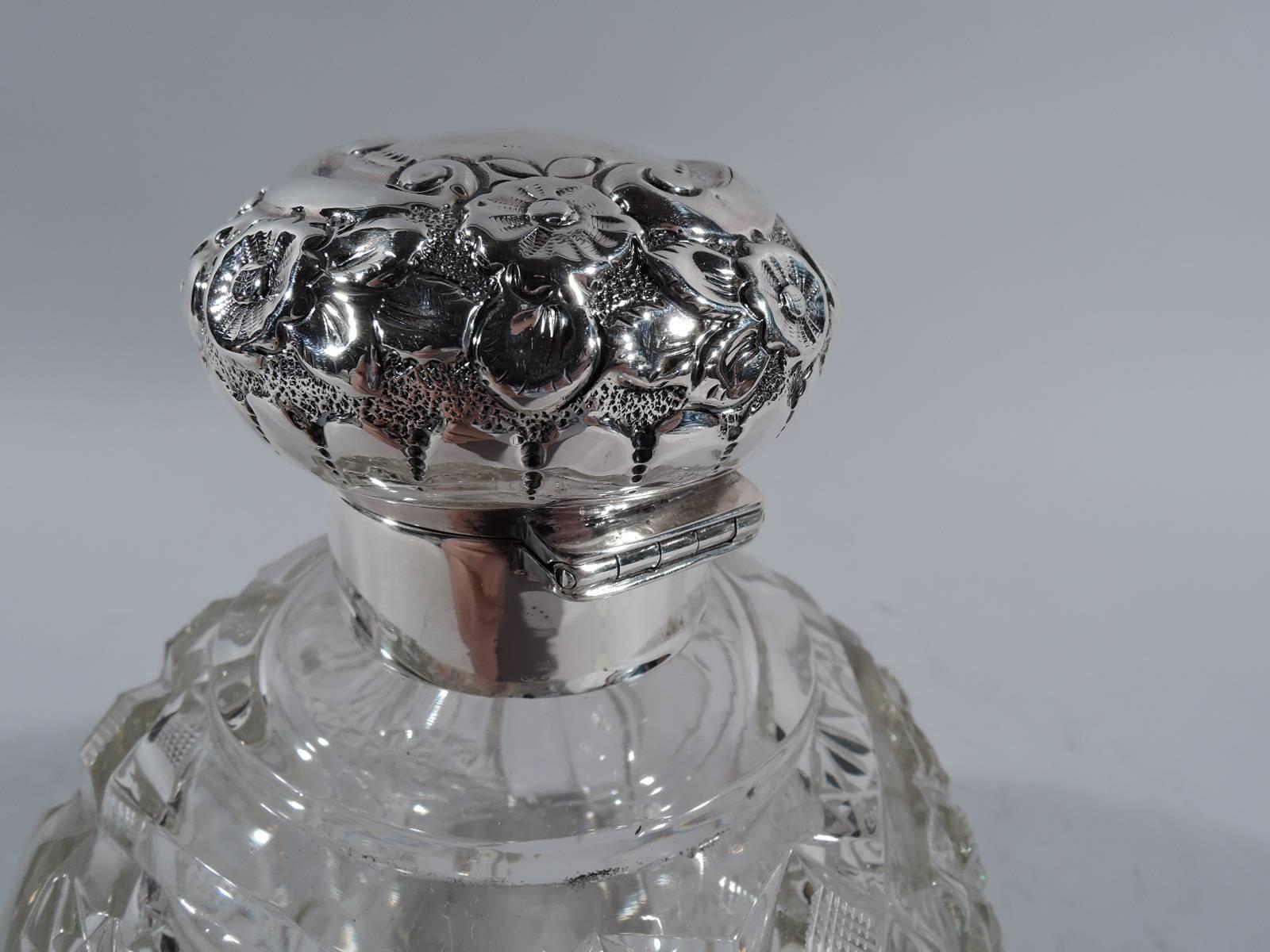 Early 20th Century Antique English Edwardian Sterling Silver and Glass Perfume