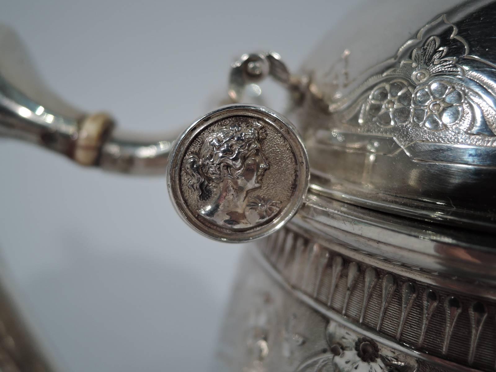 19th Century Antique Gorham Aesthetic Coin Silver Teapot with Medallions
