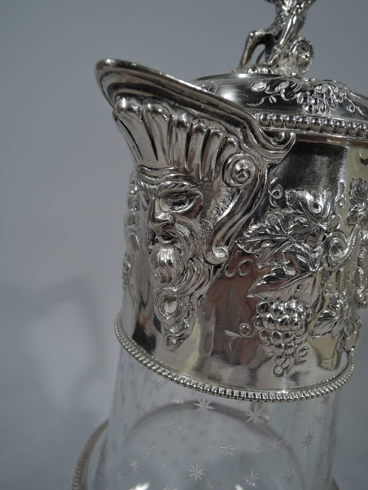 Very Large Antique English Sterling Silver and Crystal Decanter In Excellent Condition In New York, NY