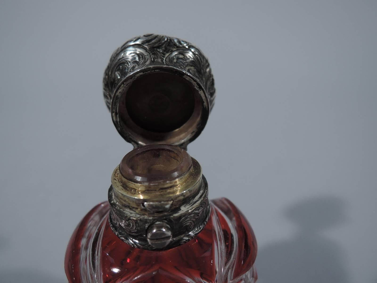 Antique European Silver and Red Cut-to-Clear Glass Perfume 1