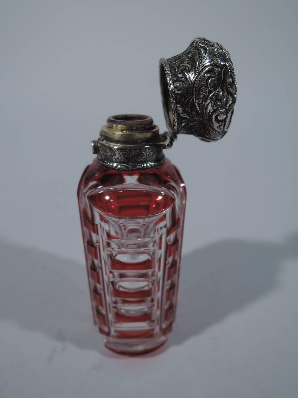 19th Century Antique European Silver and Red Cut-to-Clear Glass Perfume