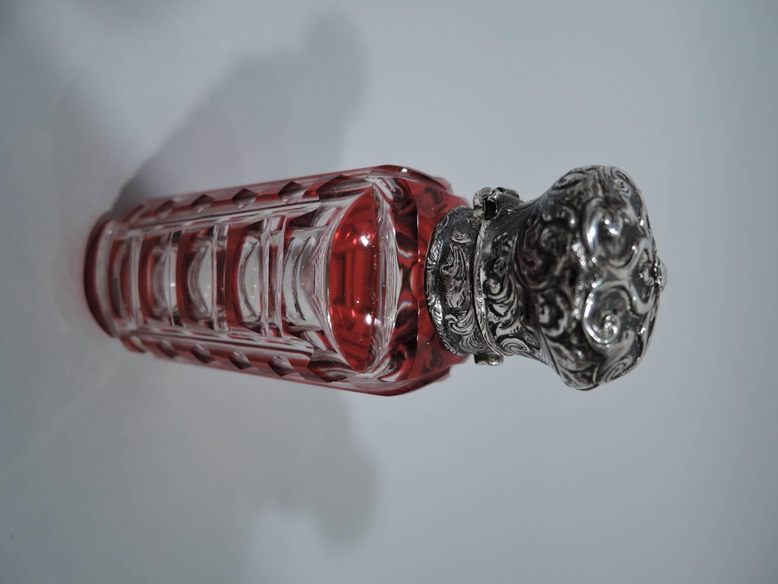 Antique European Silver and Red Cut-to-Clear Glass Perfume In Good Condition In New York, NY