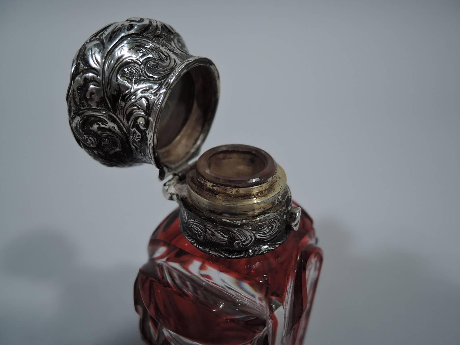 Antique European Silver and Red Cut-to-Clear Glass Perfume 2