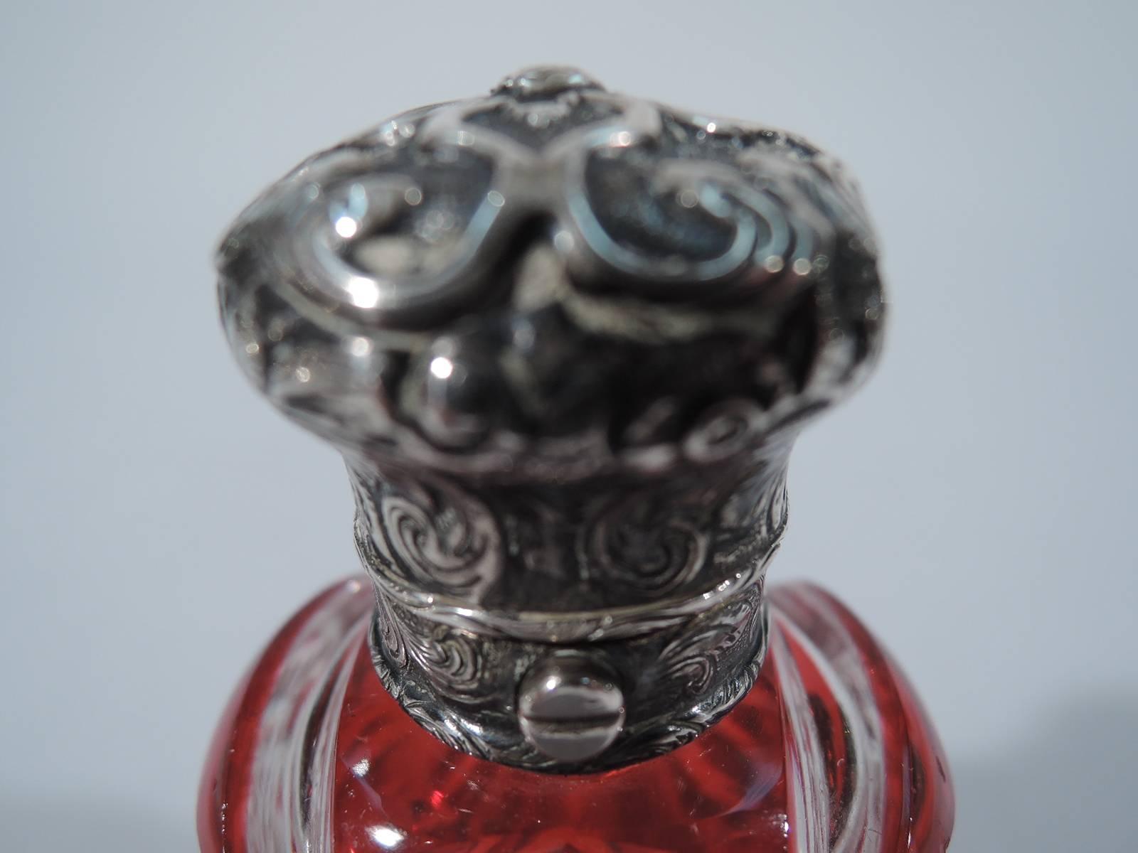 Antique European Silver and Red Cut-to-Clear Glass Perfume 3