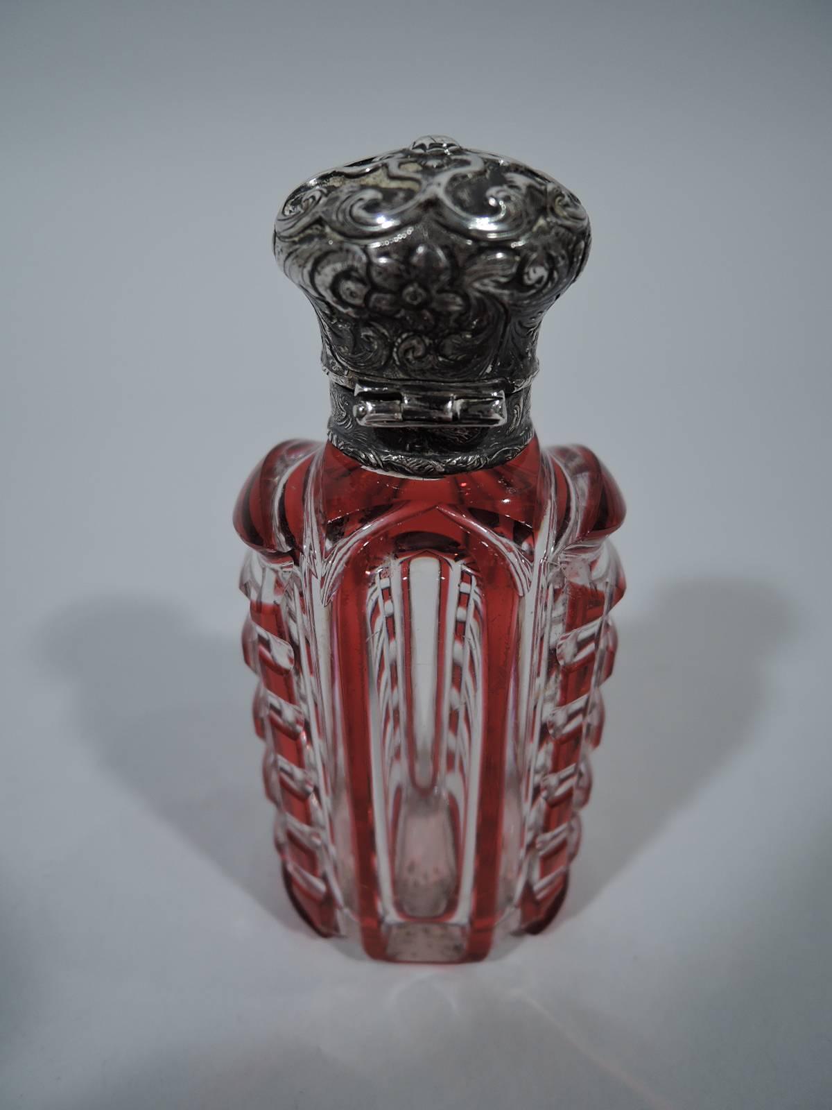 Victorian Antique European Silver and Red Cut-to-Clear Glass Perfume