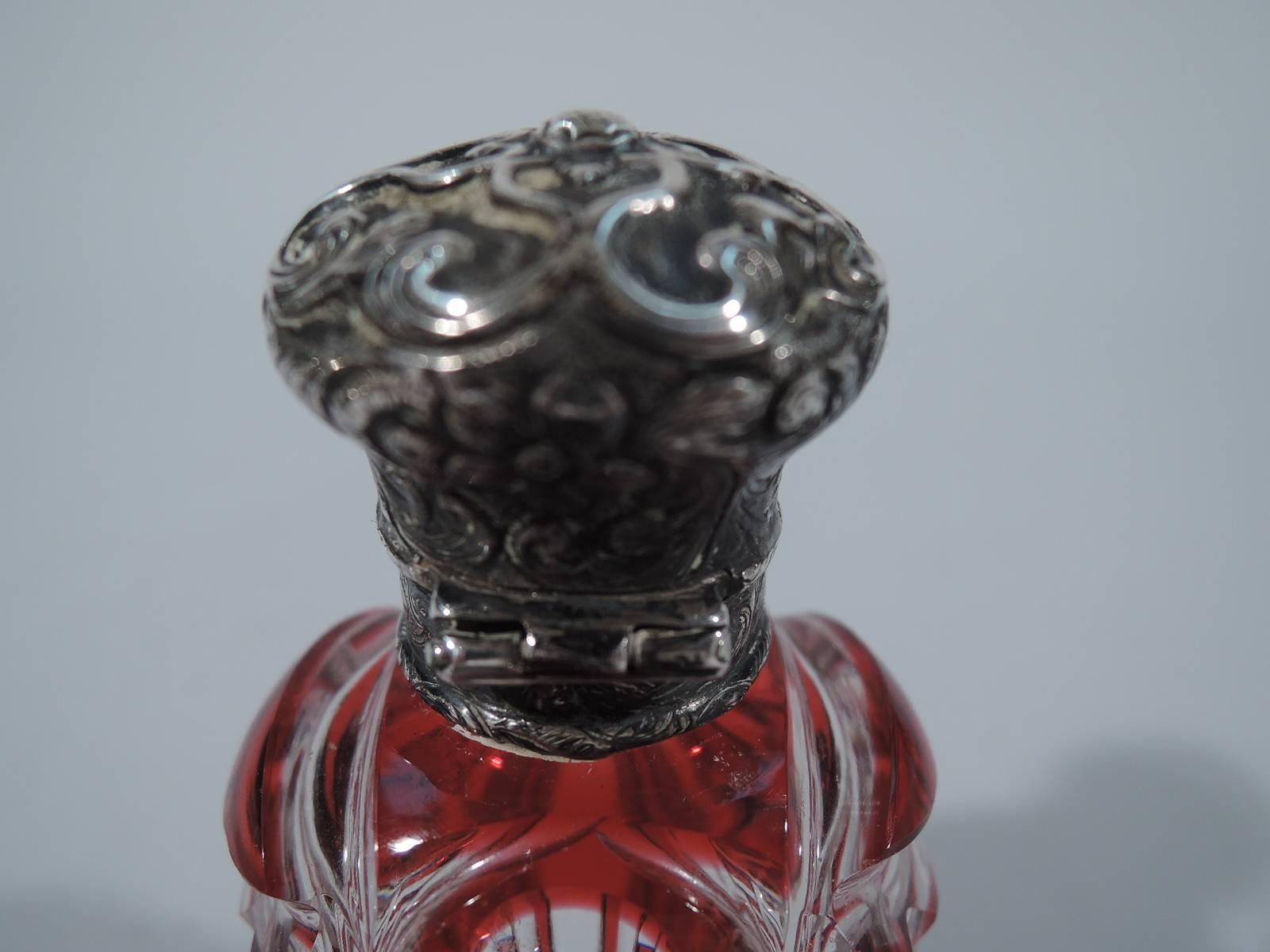 Antique European Silver and Red Cut-to-Clear Glass Perfume 4