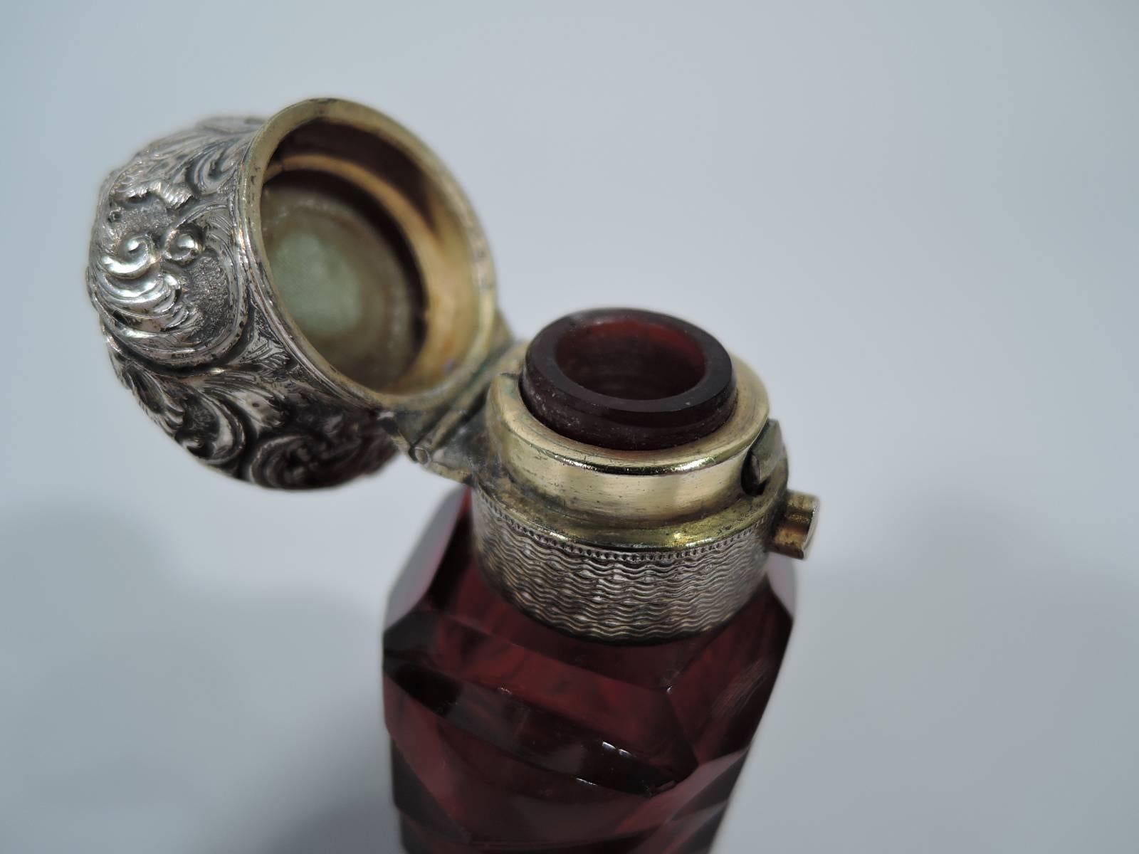 Antique European Silver and Faceted Ruby Glass Perfume 1