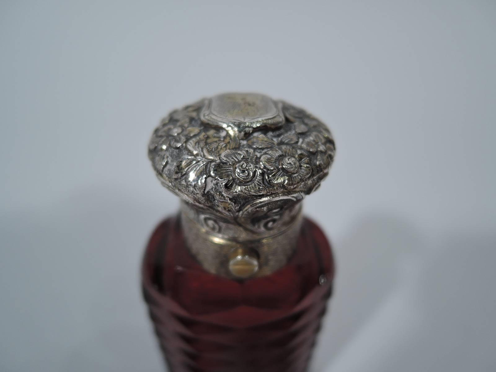 Antique European Silver and Faceted Ruby Glass Perfume In Good Condition In New York, NY