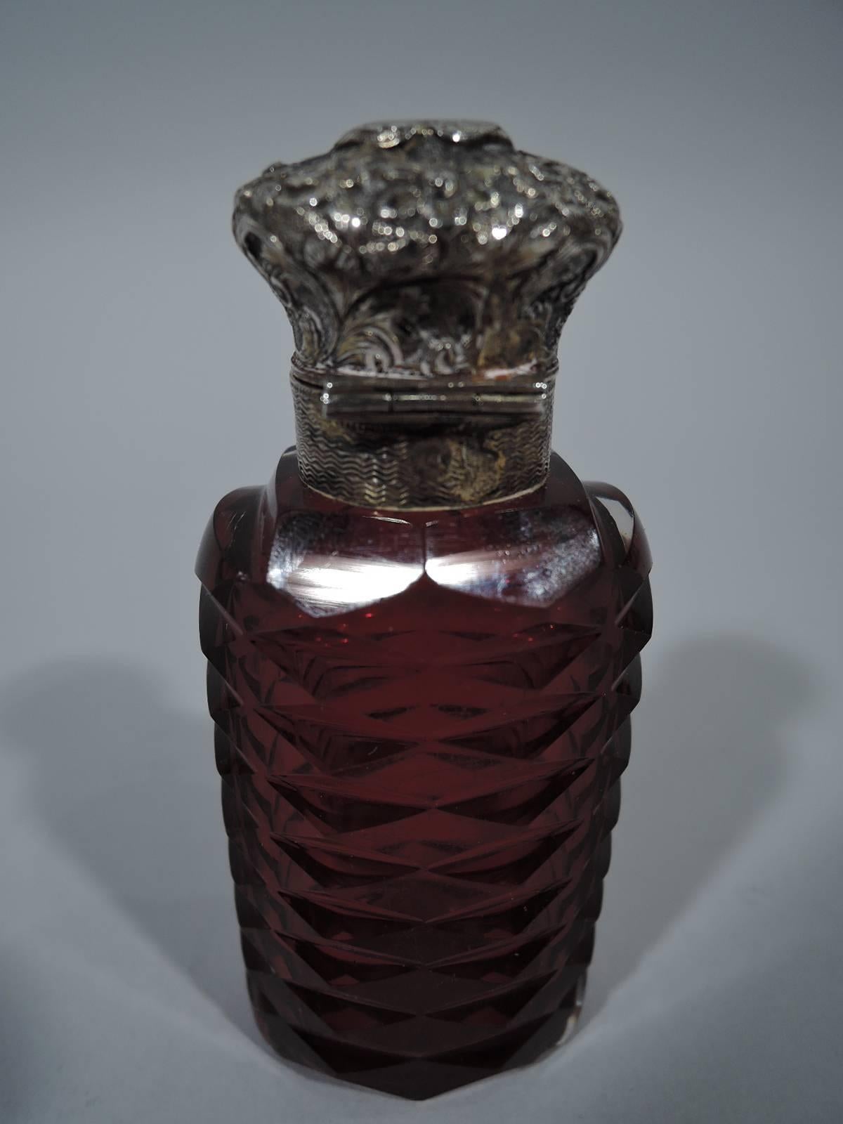 Victorian Antique European Silver and Faceted Ruby Glass Perfume