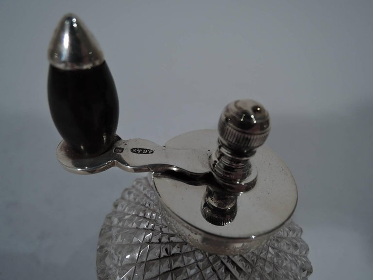Antique English Sterling Silver and CutGlass Pepper Grinder For Sale