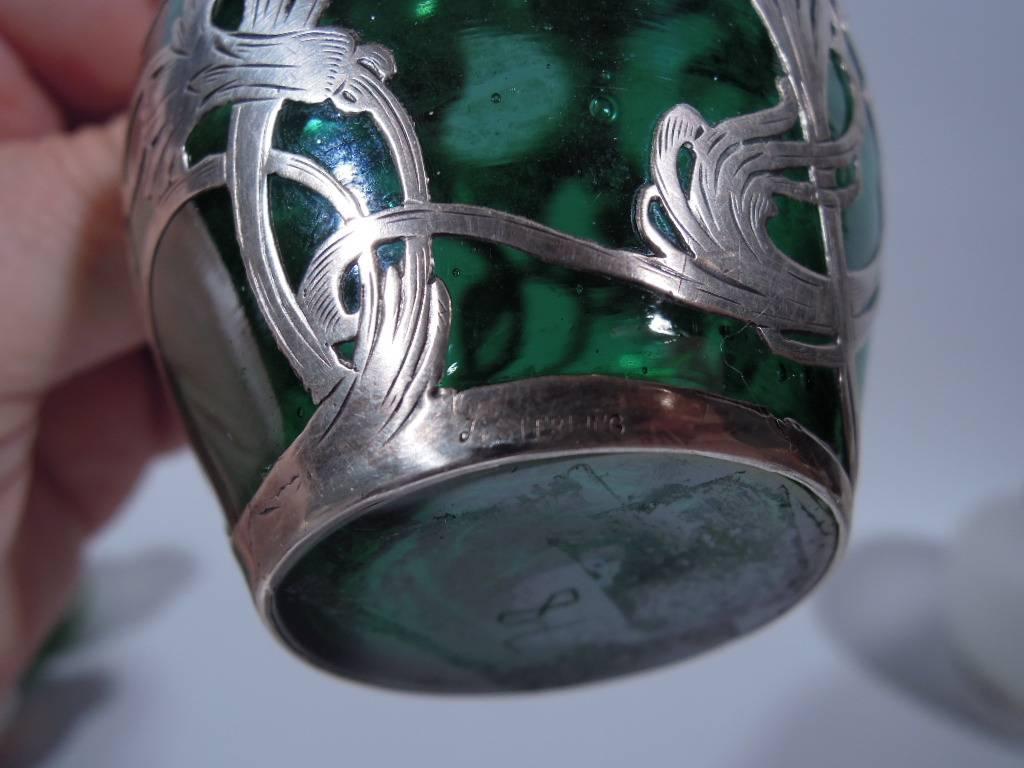 La Pierre Art Nouveau Green Glass Vase with Silver Overlay 2