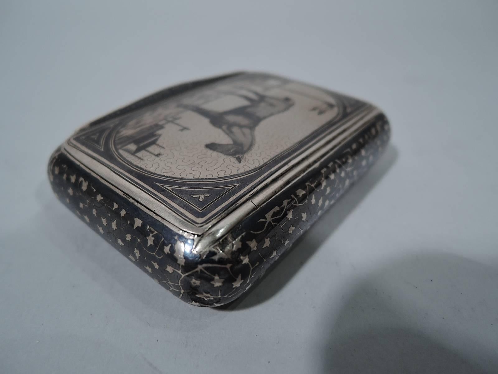 Antique Austrian Silver and Niello Snuffbox with Racehorse In Excellent Condition In New York, NY