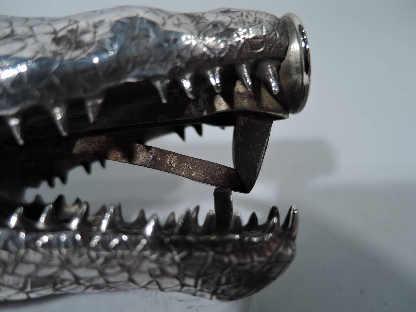 20th Century Antique Austrian Boar’s Tusk Cigar Cutter with Silver Crocodile Head
