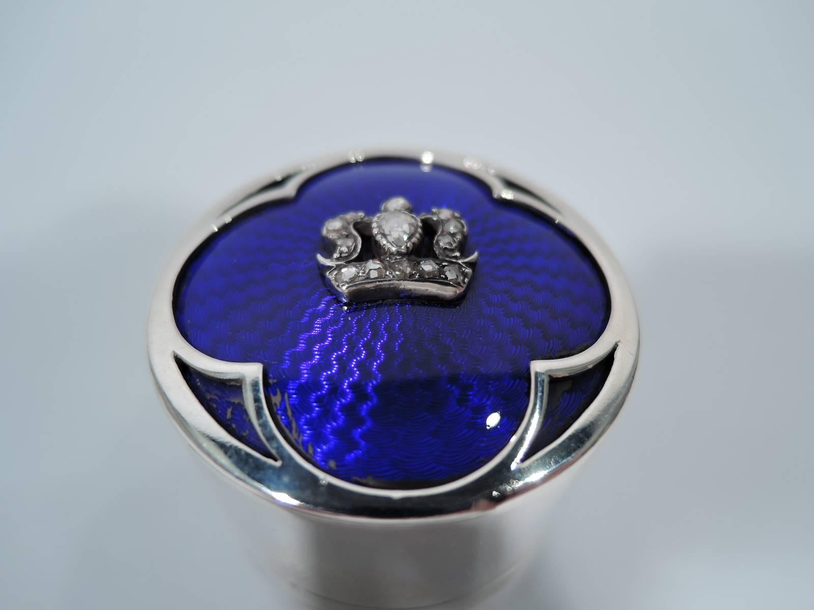 English Edwardian Sterling Silver and Enamel Vanity Jar with Diamonds In Excellent Condition In New York, NY