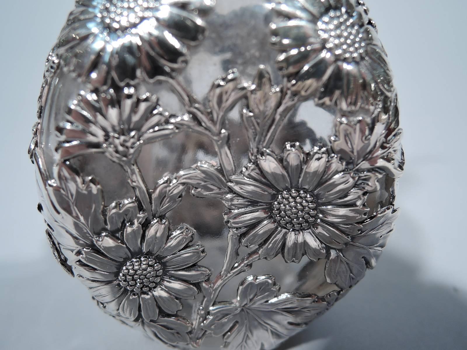 19th Century Chinese Export Silver Overlay Perfume Bottle with Daisies