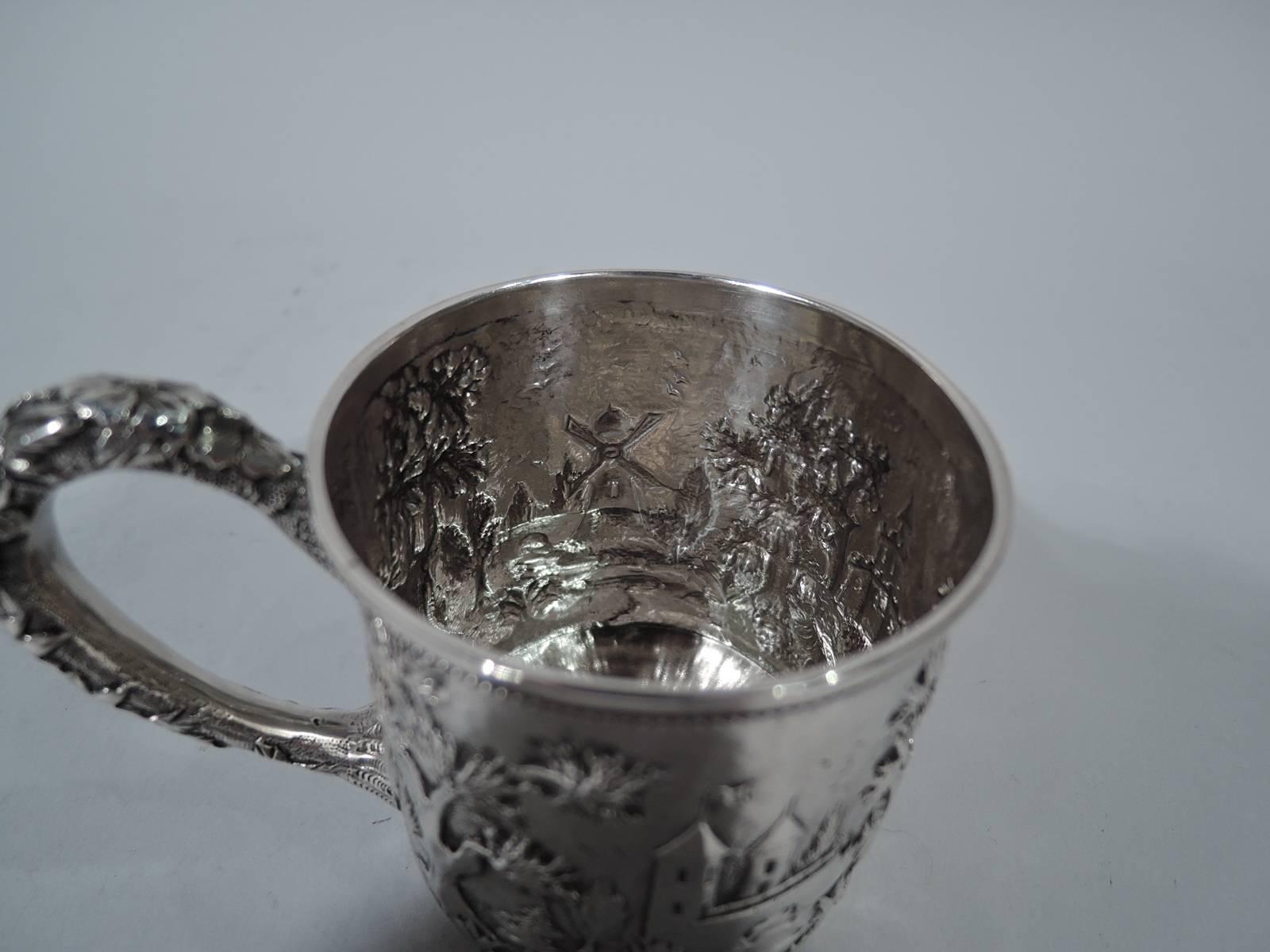 Antique Baltimore Sterling Silver Baby Cup with Pastoral Landscape In Good Condition In New York, NY