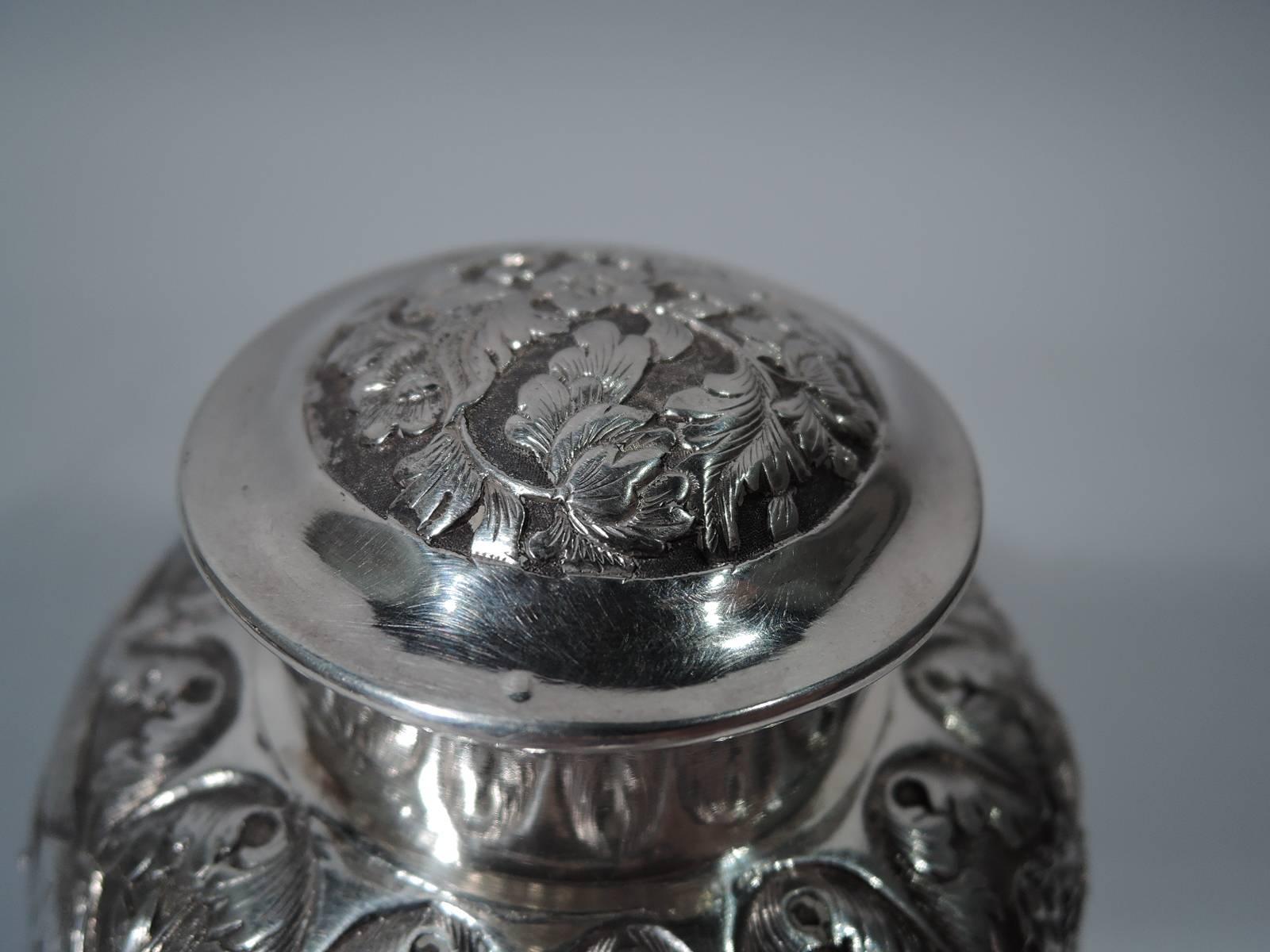 Antique Chinese Export Silver Tea Caddy by Hung Chong 1