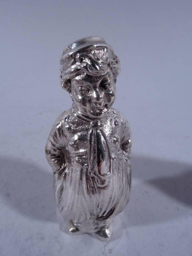 Pair of German Silver Country Children Salt and Pepper Shakers In Excellent Condition In New York, NY
