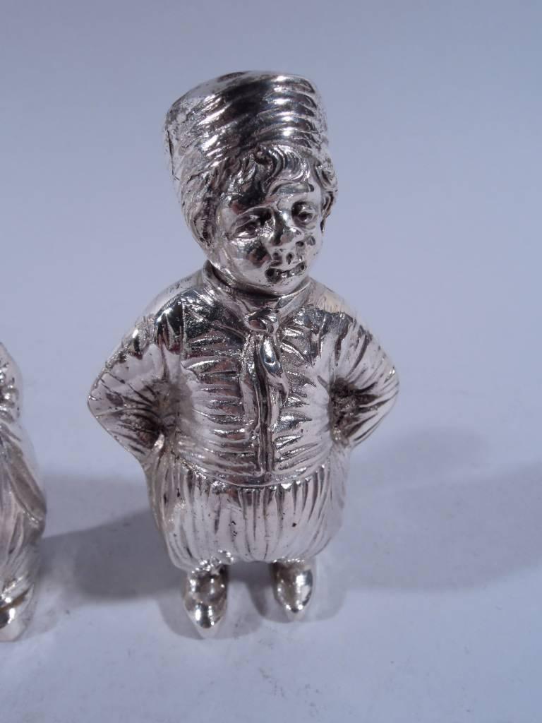 Victorian Pair of German Silver Country Children Salt and Pepper Shakers