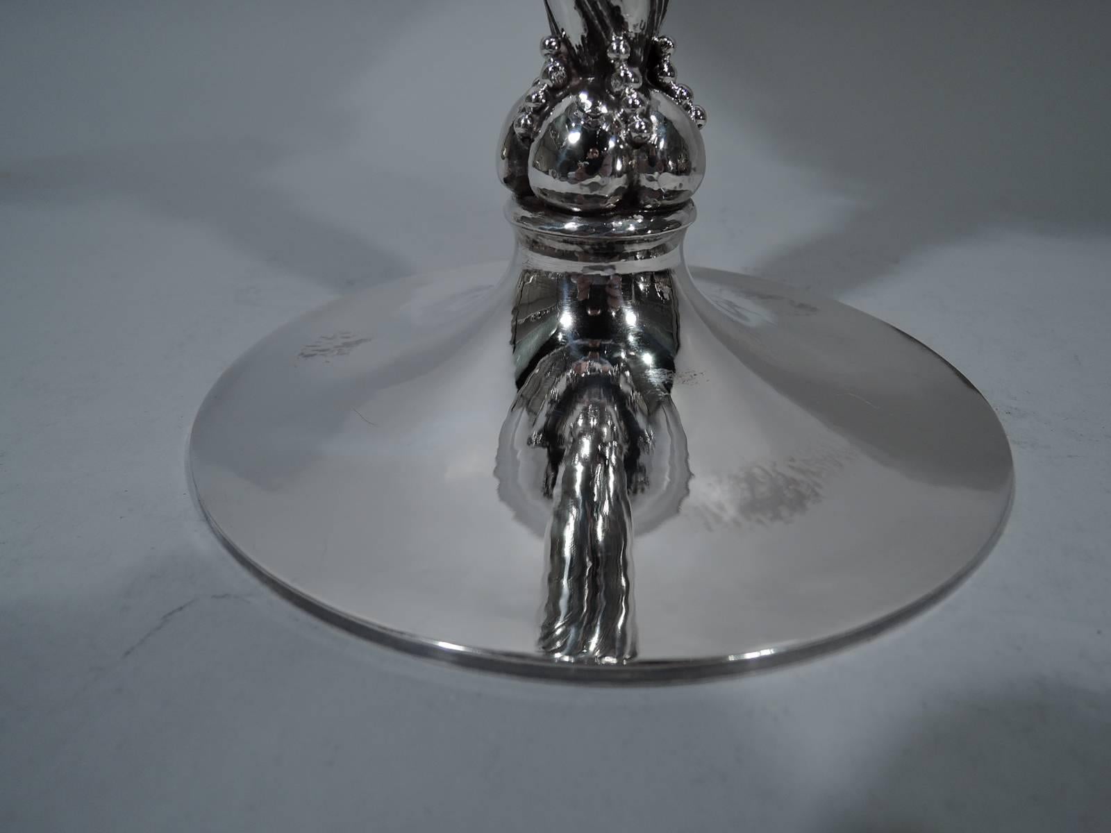 20th Century Georg Jensen Tall and Hand-Hammered Sterling Silver Grape Compote