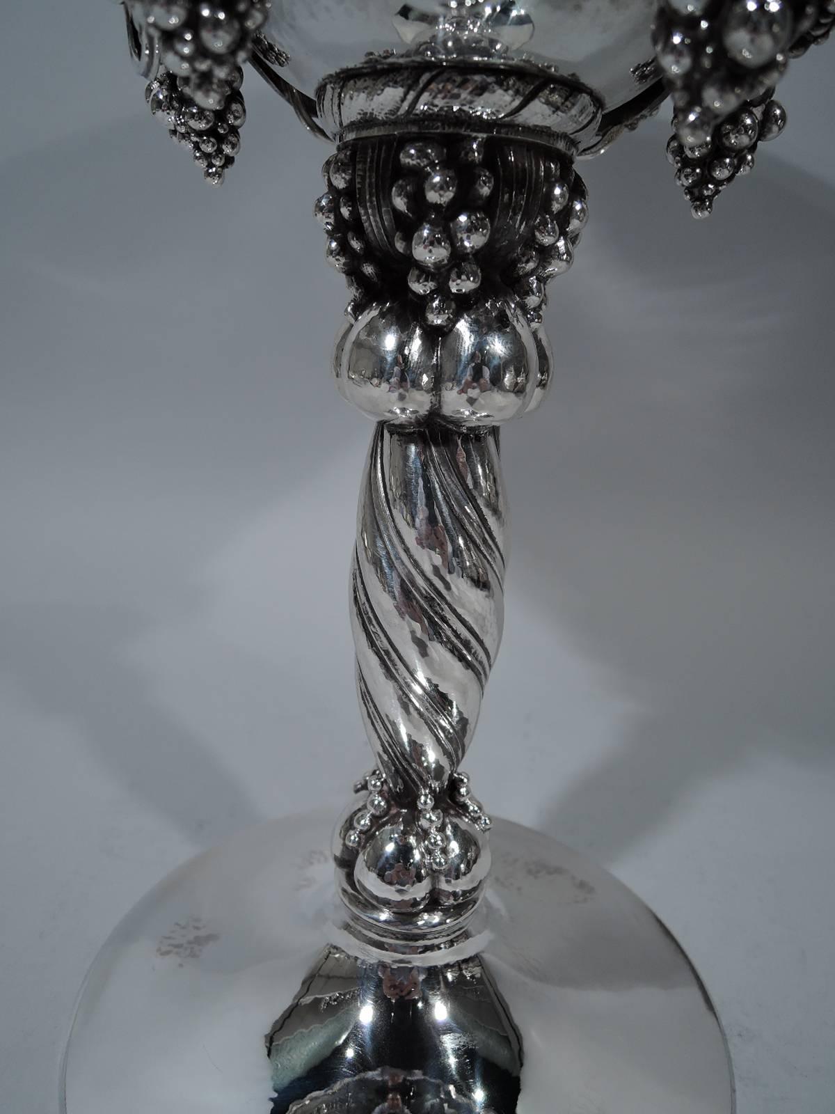 Georg Jensen Tall and Hand-Hammered Sterling Silver Grape Compote In Excellent Condition In New York, NY