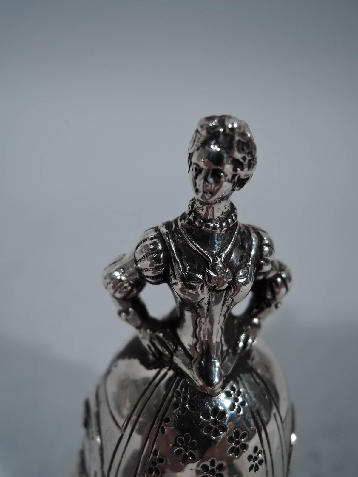 Antique European Silver Dinner Bell with Renaissance Woman In Excellent Condition In New York, NY
