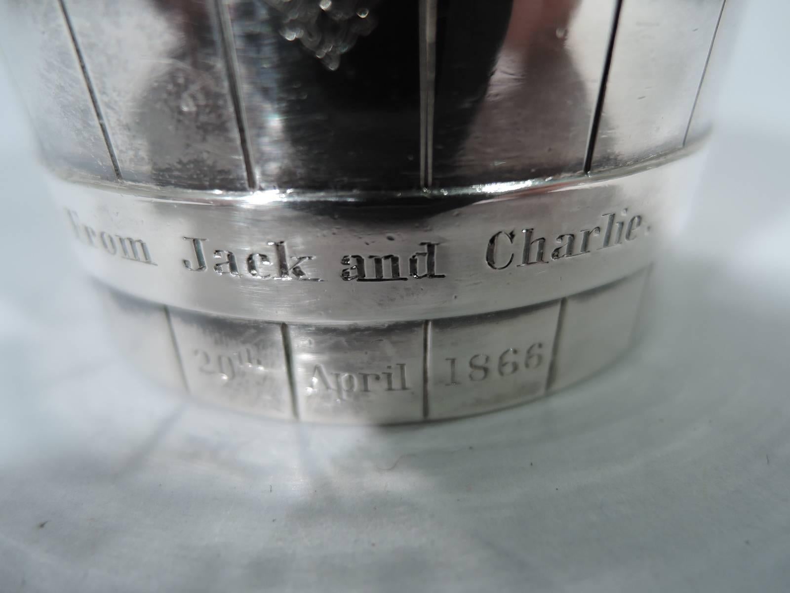 Victorian Scottish Sterling Silver Novelty Barrel Christening Mug 2