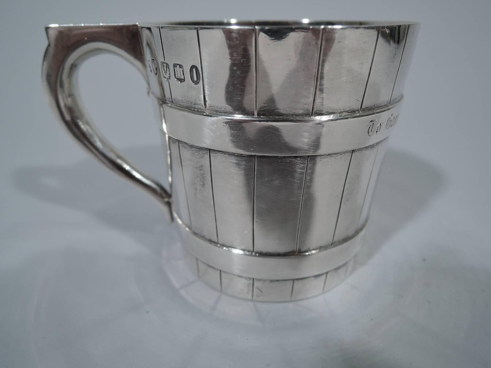 English Victorian Scottish Sterling Silver Novelty Barrel Christening Mug
