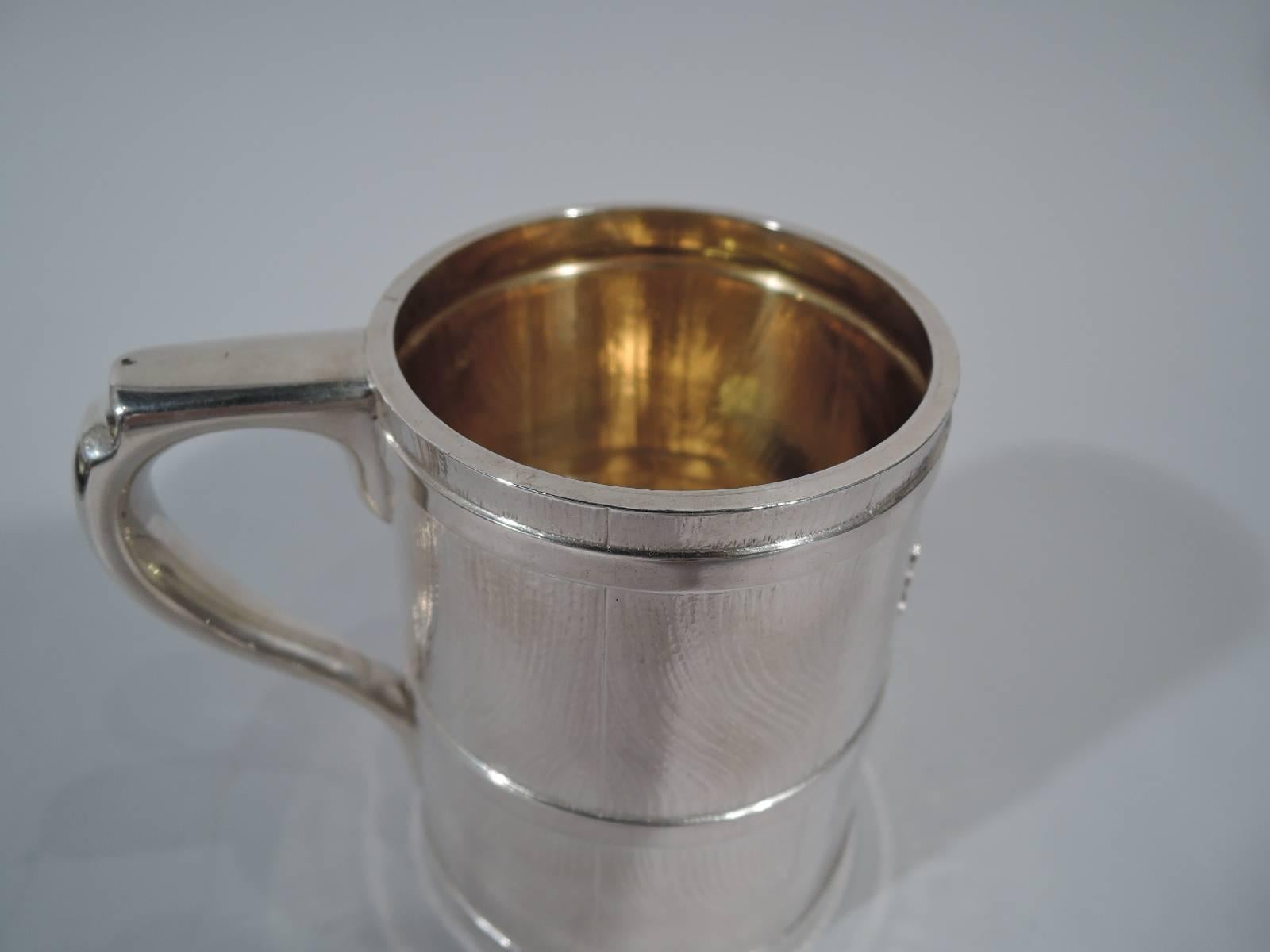 American Early Tiffany Sterling Silver Novelty Barrel Tankard Mug