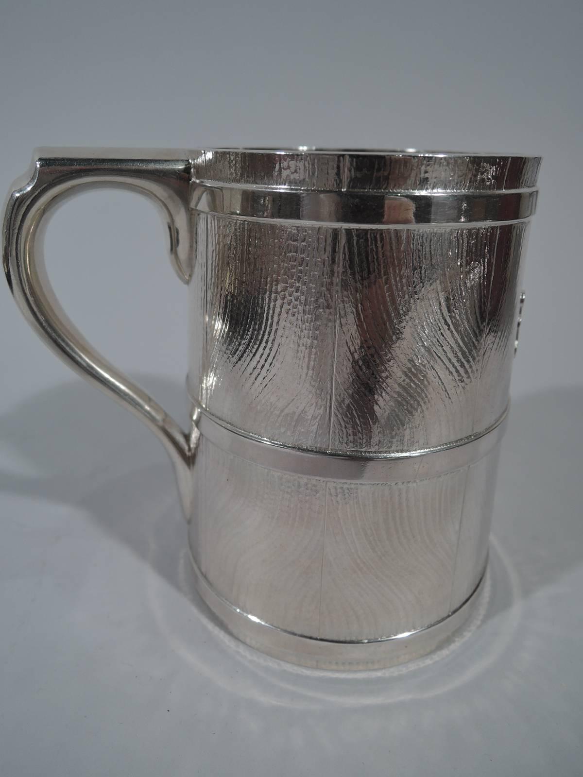 Victorian Early Tiffany Sterling Silver Novelty Barrel Tankard Mug