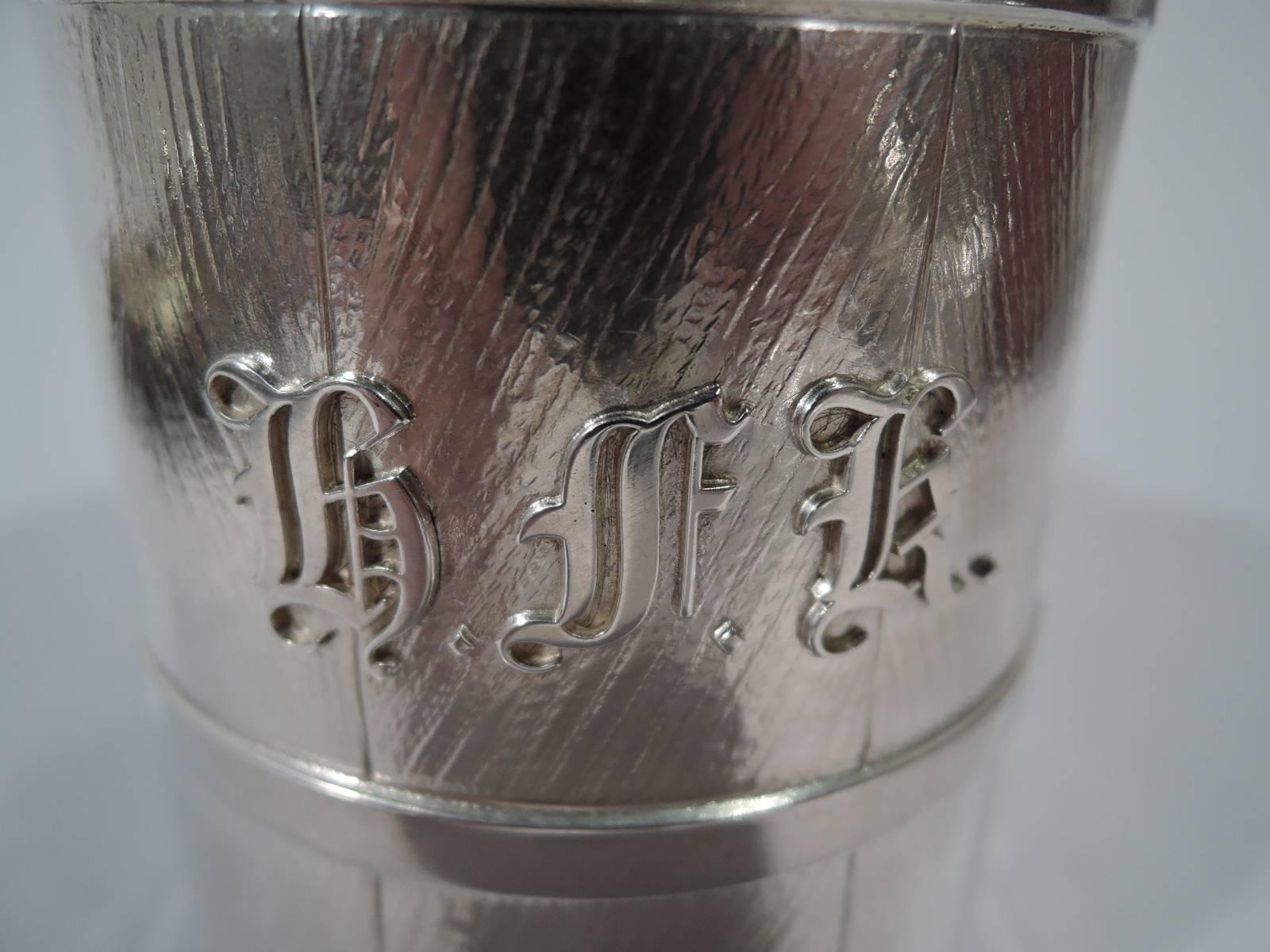 Early Tiffany Sterling Silver Novelty Barrel Tankard Mug In Excellent Condition In New York, NY