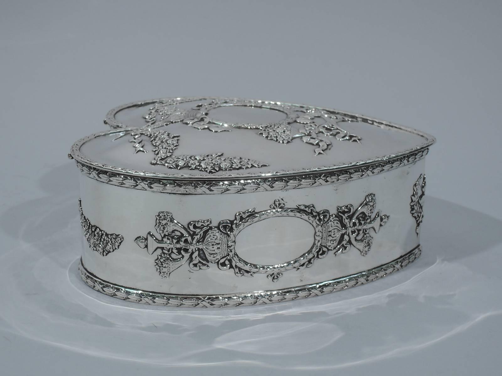 Victorian Regal and Romantic Sterling Silver Heart Box by Howard of New York