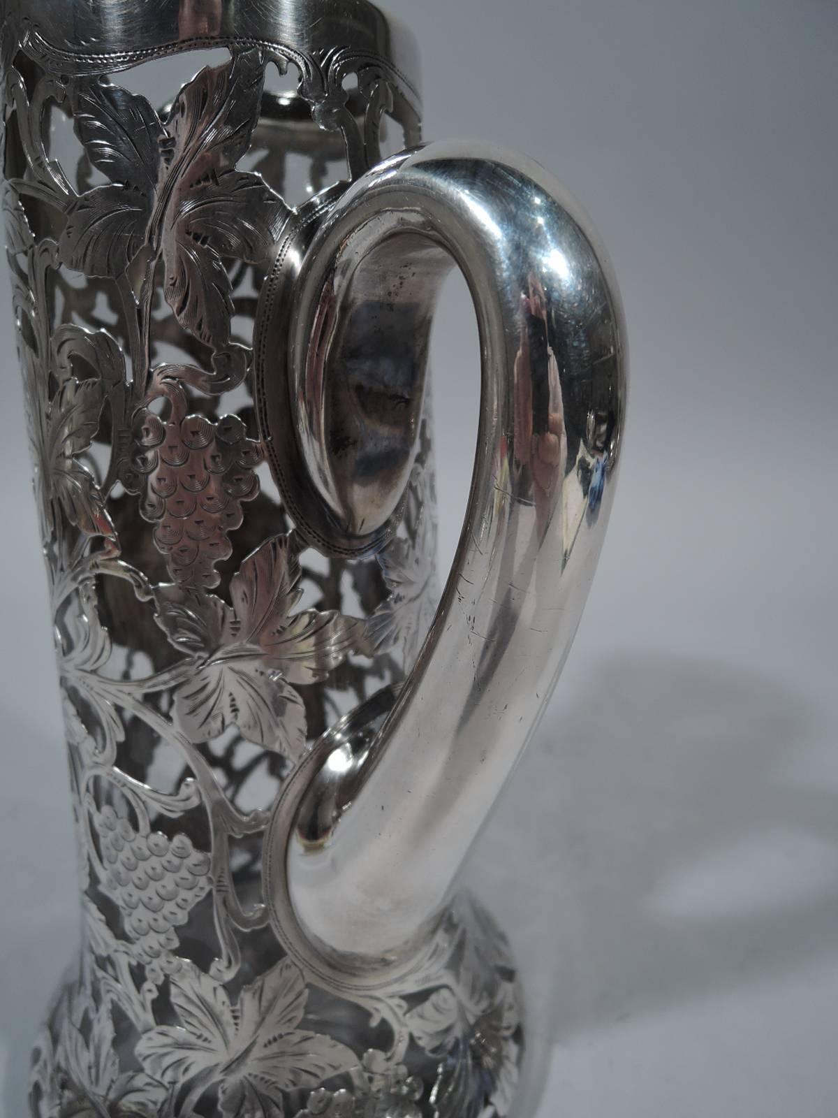 Antique Alvin Art Nouveau Silver Overlay Claret Jug In Excellent Condition In New York, NY