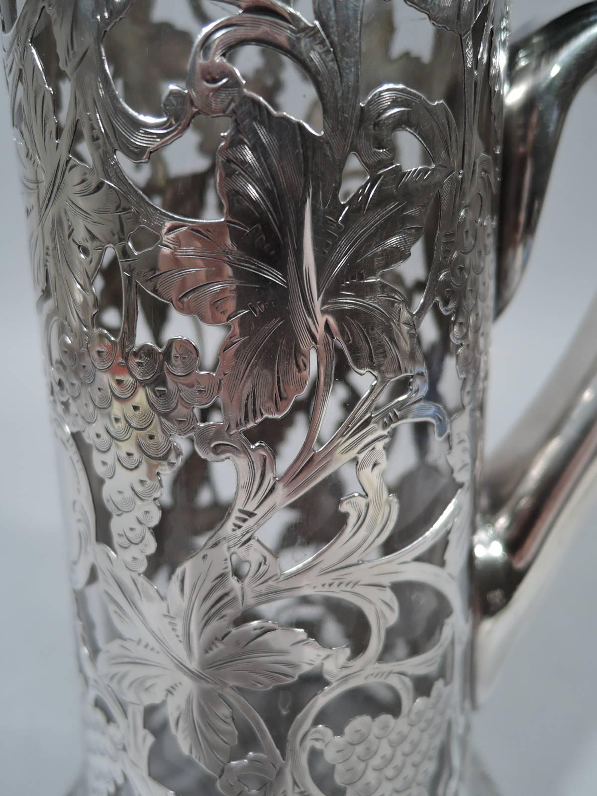 20th Century Antique Alvin Art Nouveau Silver Overlay Claret Jug