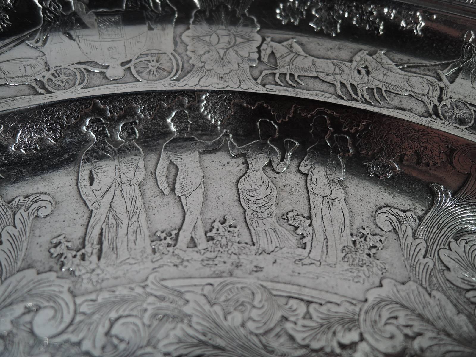 19th Century Antique Tiffany Sterling Silver Coaching Days Cake Plate