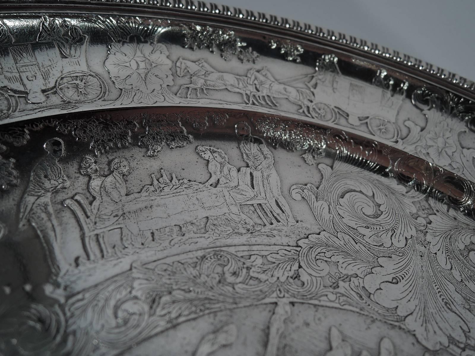 Antique Tiffany Sterling Silver Coaching Days Cake Plate 1