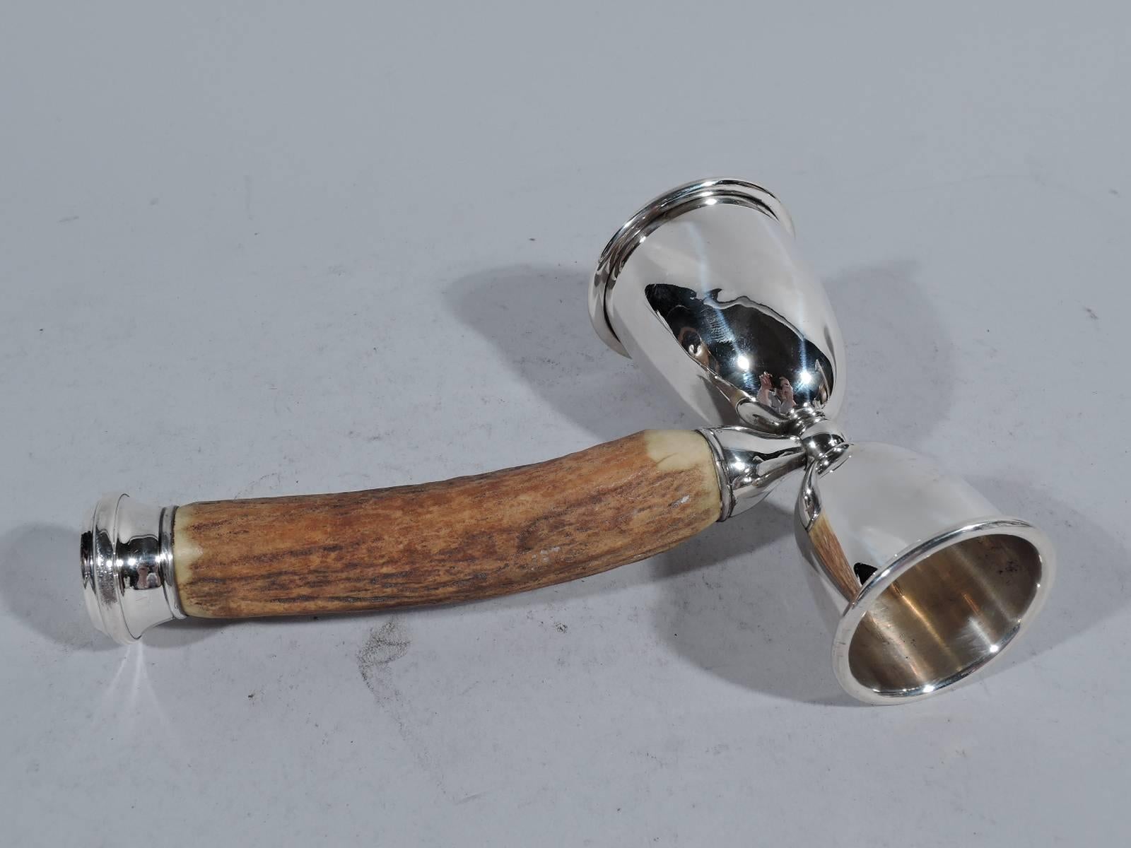 Edwardian Antique Horn and Sterling Silver Double Jigger by Hasselbring of Brooklyn