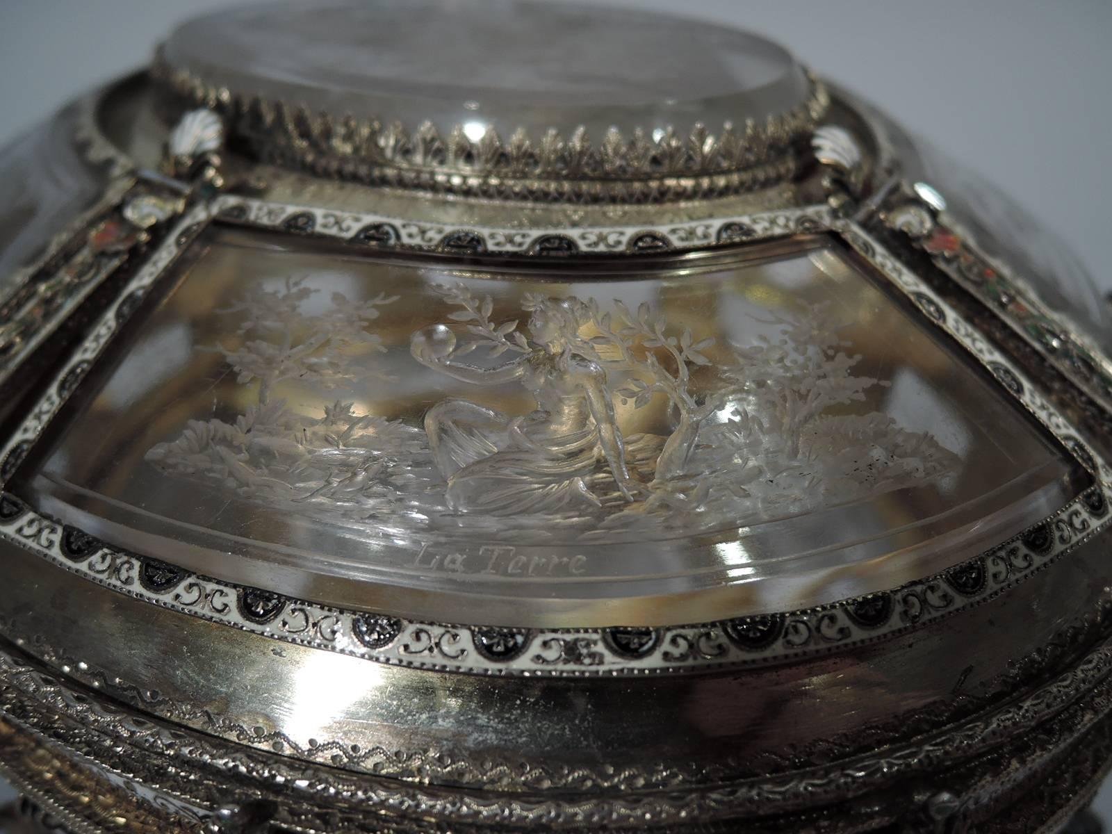 19th Century Antique Viennese Silver Gilt and Rock Crystal Casket with Astrological Symbols