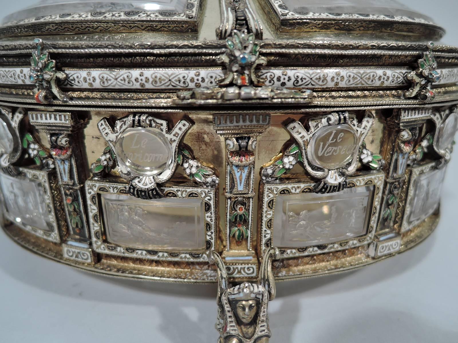 Austrian Antique Viennese Silver Gilt and Rock Crystal Casket with Astrological Symbols