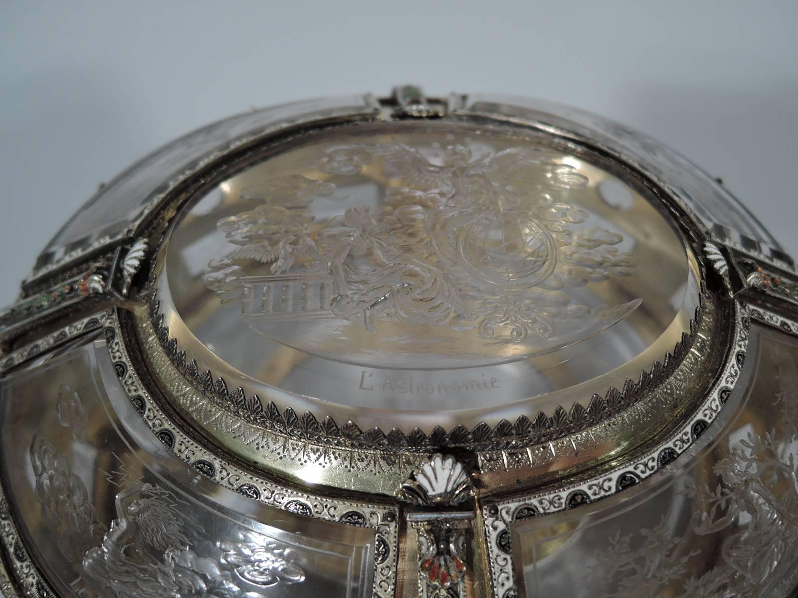 Antique Viennese Silver Gilt and Rock Crystal Casket with Astrological Symbols In Excellent Condition In New York, NY