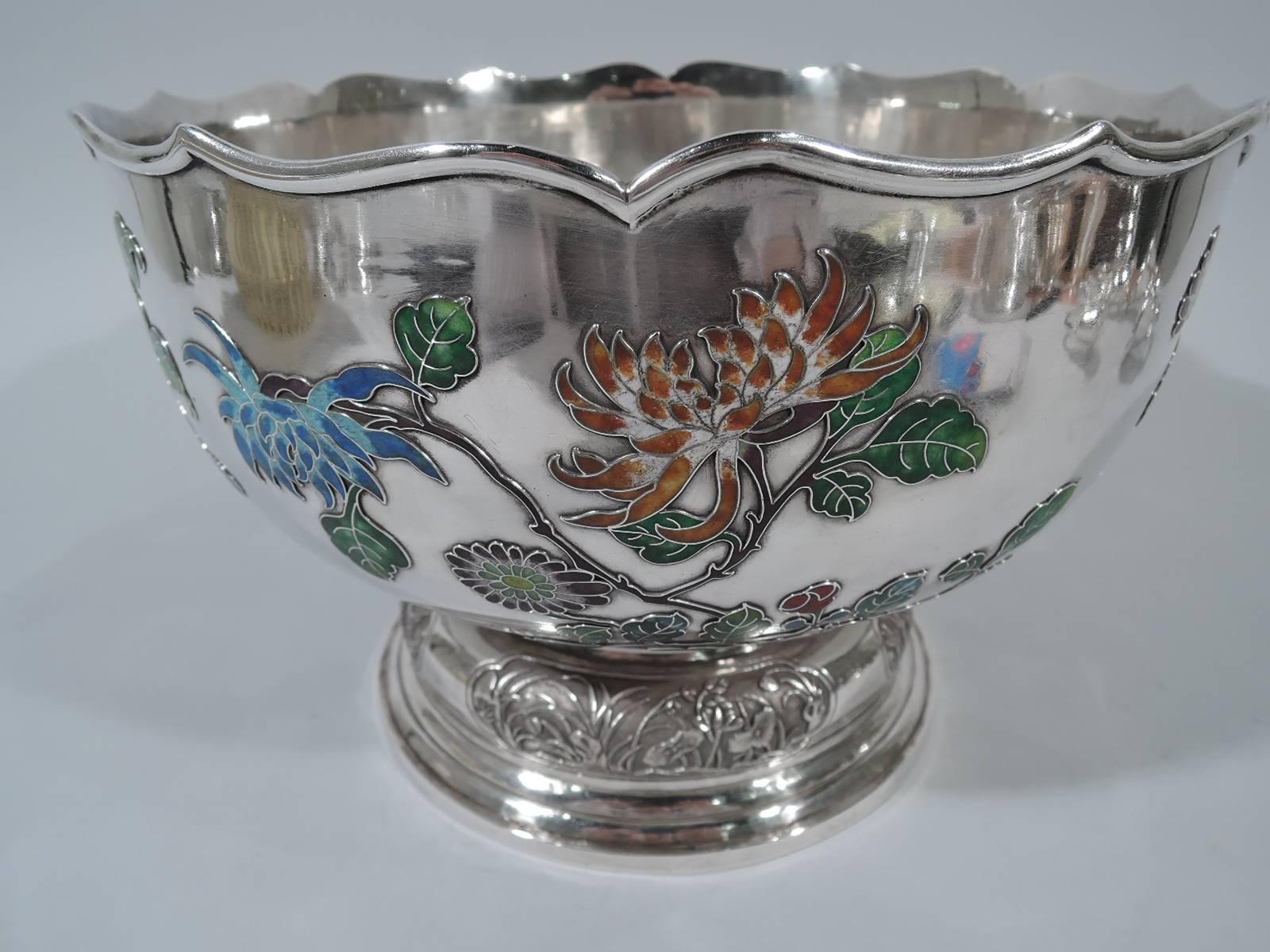 Chinese Export Very Fine Chinese Silver and Enamel Centrepiece Bowl by Wang Hing