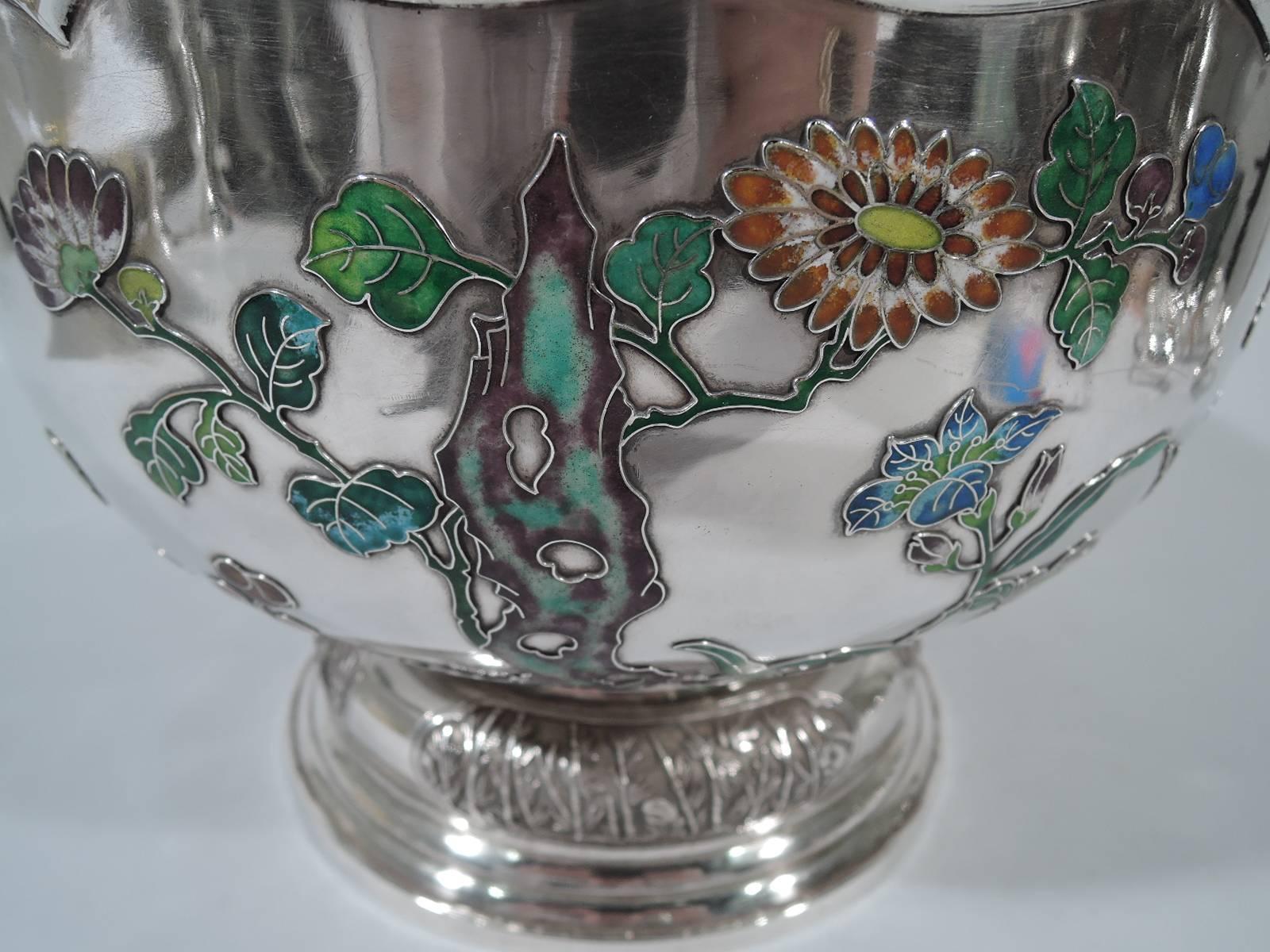 Very Fine Chinese Silver and Enamel Centrepiece Bowl by Wang Hing 1