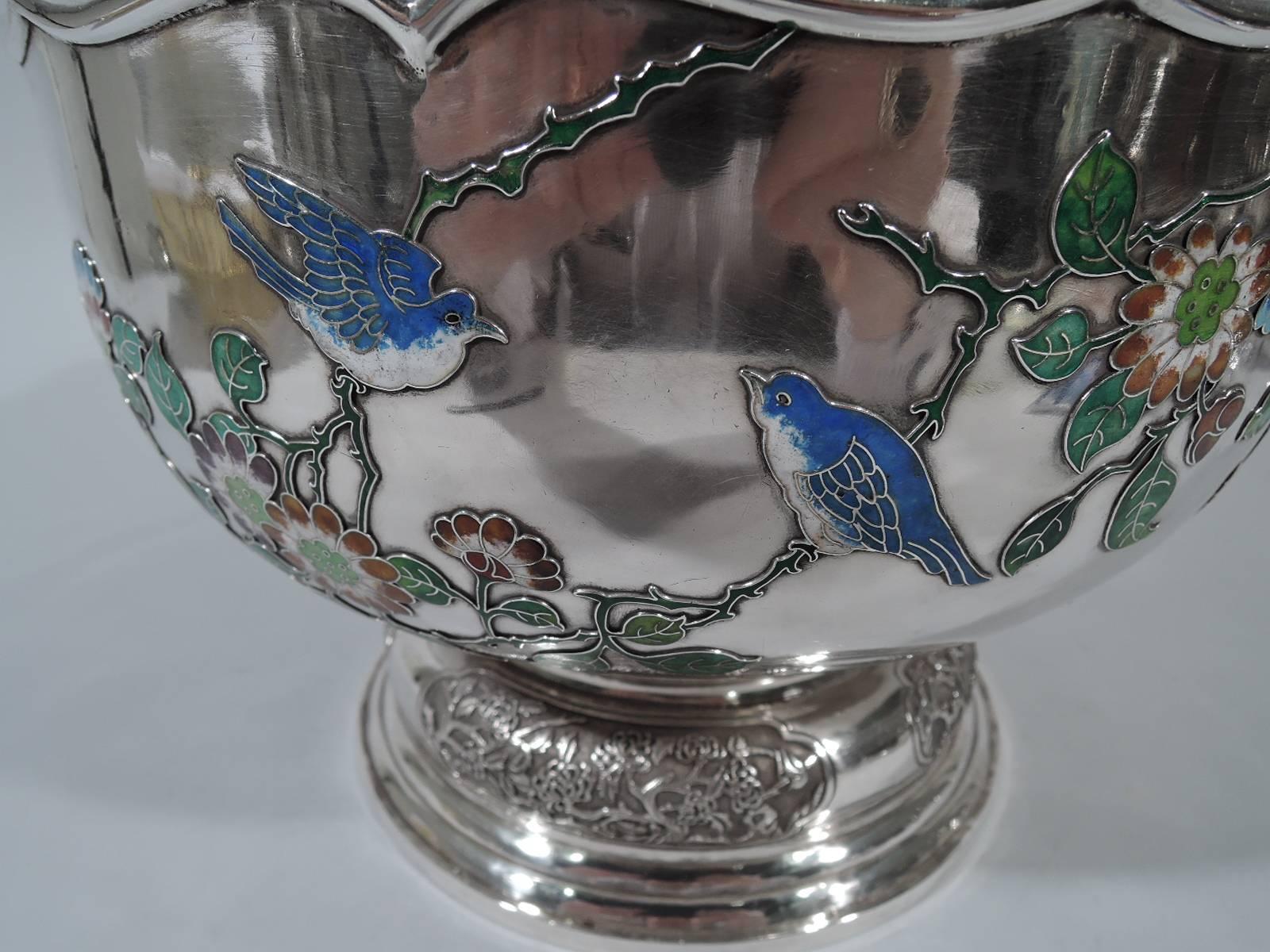 Very Fine Chinese Silver and Enamel Centrepiece Bowl by Wang Hing 2