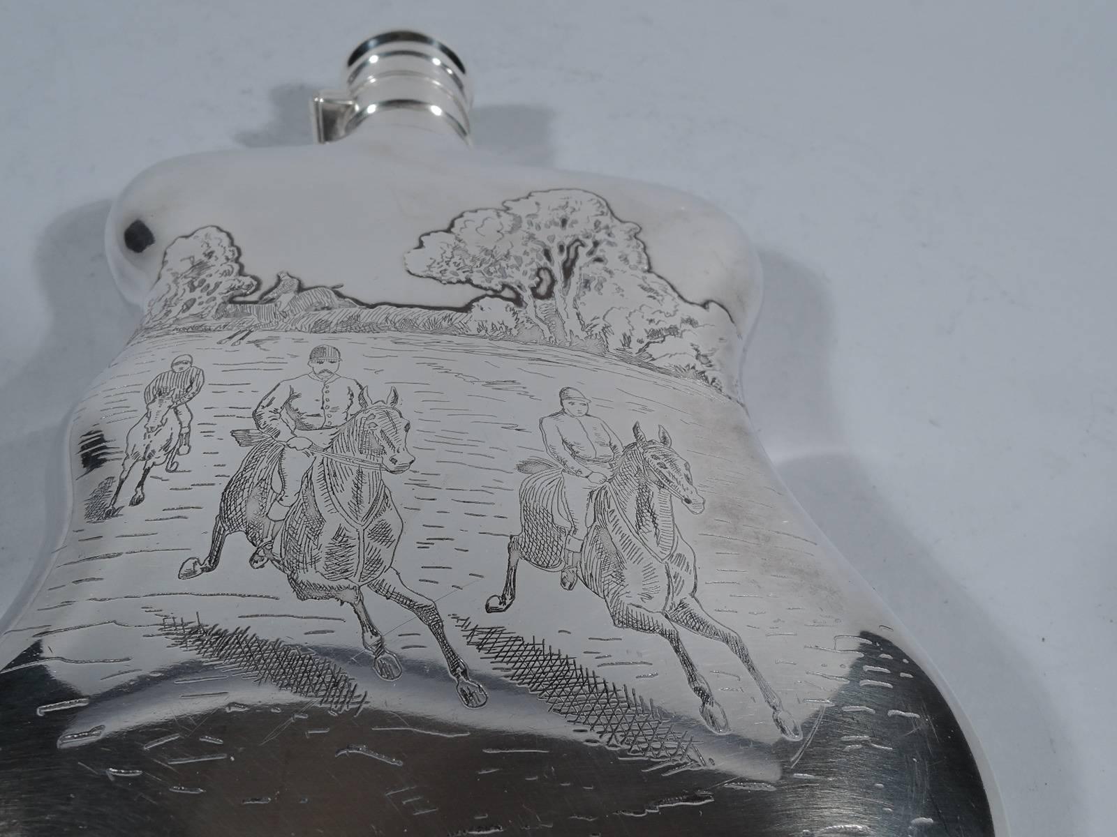 Antique Victorian Sterling Silver Fox Hunt Flask by Gorham 1