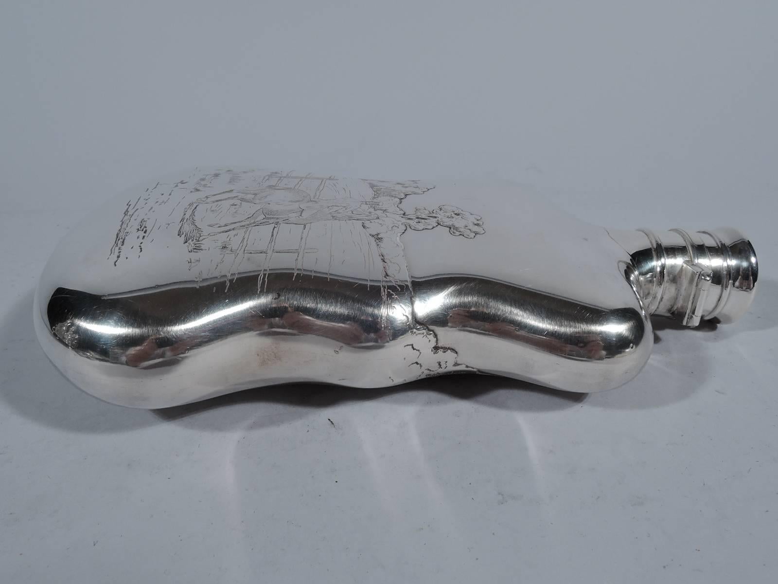 American Antique Victorian Sterling Silver Fox Hunt Flask by Gorham