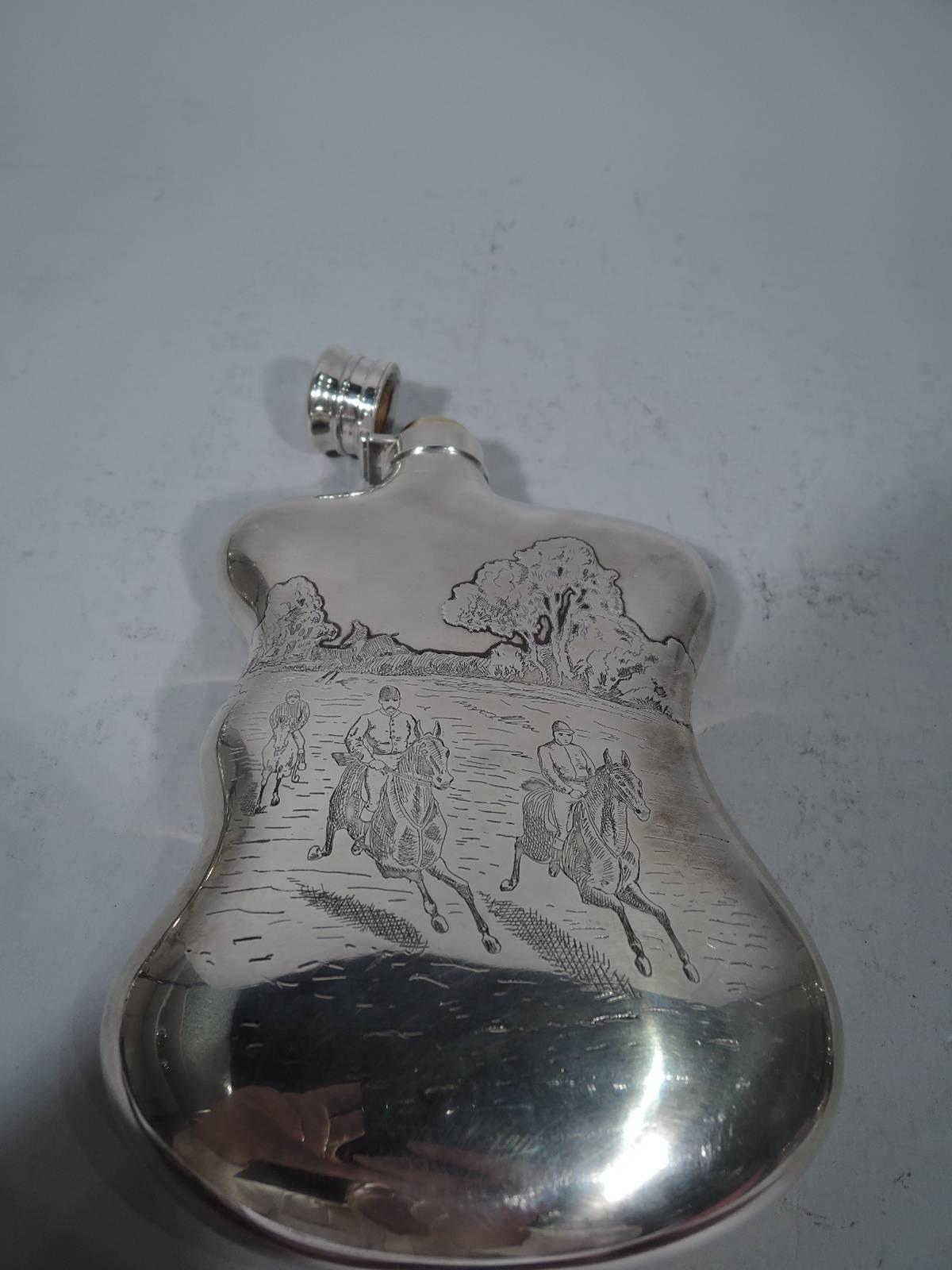 Antique Victorian Sterling Silver Fox Hunt Flask by Gorham In Excellent Condition In New York, NY